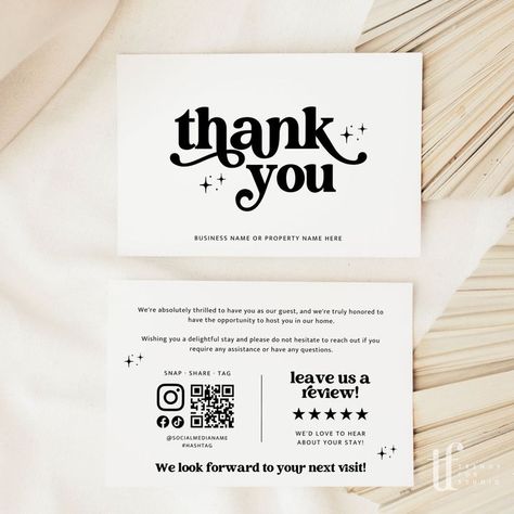 #affiliate Retro Airbnb Host Thank You Card Canva Template | Dani - 4 x 6 / White in 2024 | Thank you card design, Business thank you cards, Card design Rental Property Welcome Basket, Airbnb Host Thank You Card, Review Cards Business, Thank You Brand Cards, Thank You For Your Order Cards Ideas, Thank You Card Ideas Aesthetic, Canva Card Design, Thank You For Your Business Card, Thank You Postcard Business