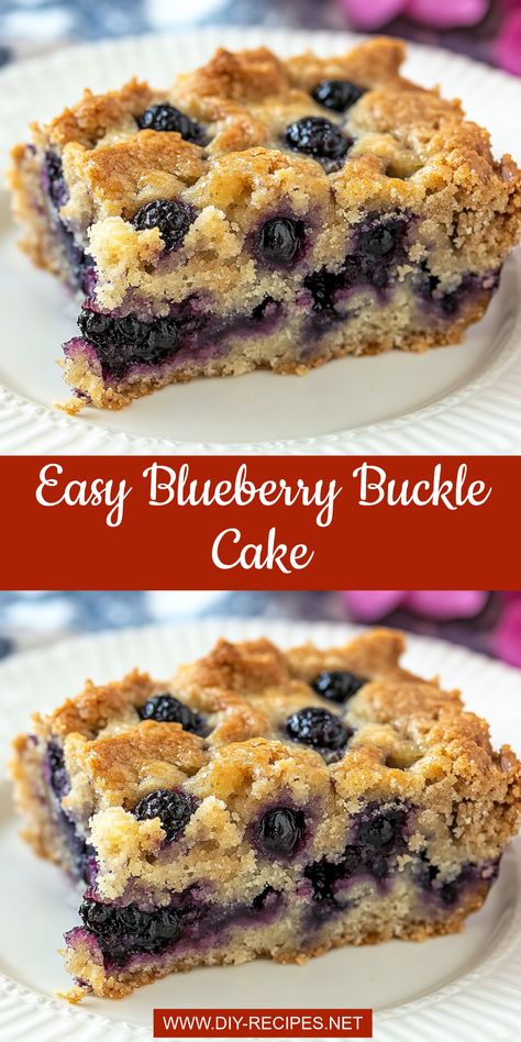 Make this easy Blueberry Buckle with fresh blueberries and a crunchy cinnamon topping. Perfect for a sweet breakfast or a delightful dessert! Easy Blueberry Breakfast Cake, Bisquick Blueberry Recipes, Blueberry Bramble Bake, Blueberry Bundt Cake Recipes Easy, Blueberry Boyfriend Bait Recipe, Blueberry Buckle Recipe Easy, Blueberry Crumble Recipe, Recipes With Blueberries Easy, Dried Blueberry Recipes Baking