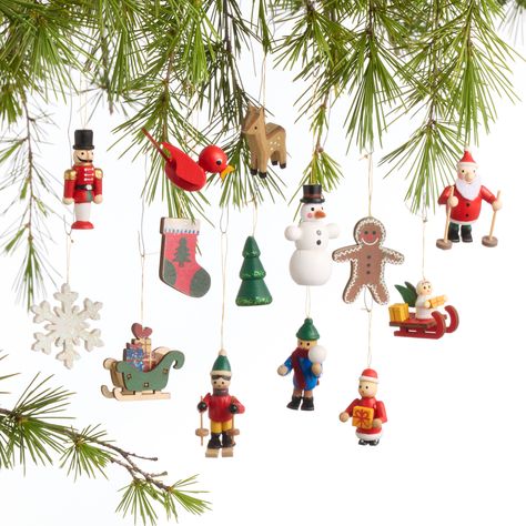 Mini Wood Christmas Icon Ornaments 14 Pack - World Market Orange Ornaments, Mini Christmas Ornaments, Ornament Display, Mini Ornaments, Wooden Christmas Ornaments, Christmas Shop, Wood Christmas, Christmas Icons, Miniature Christmas