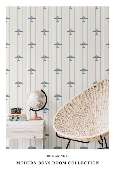 Modern Boys Room Wallpaper Collection – Livettes Modern Boys Rooms, Boys Room Wallpaper, Wallpaper For Kids, Vintage Style Wallpaper, Airplane Nursery, Airplane Wallpaper, Wallpaper For Walls, Cute Blue Wallpaper, Vintage Airplane