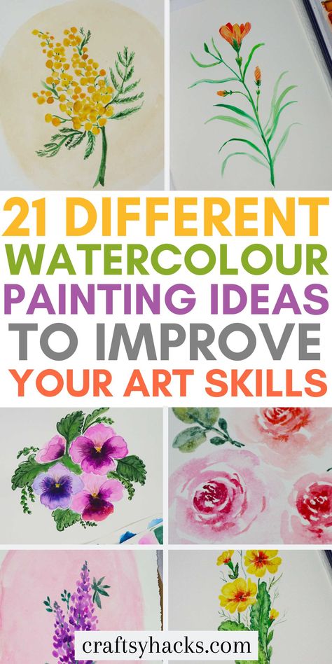 Fall in love with watercolor art with these beautiful floral painting ideas. If you want to improve your painting techniques or simply want to DIY a piece of artwork for your home decor, these flowers are perfect for any level artist. Enjoy these watercolor painting ideas for beginners.rn Easy Water Coloring Ideas For Beginners, Mini Paintings Watercolor, Easy Diy Watercolor Paintings, Easy Flower Painting Watercolour, Cool Watercolor Ideas Easy, Watercolor Pencil Art Tutorials, How To Paint Watercolor Flowers, Watercolor Pencil Art For Beginners, Watercolor Flowers Step By Step