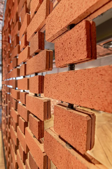 Gallery of Fogon Restaurant / Hitzig Militello Arquitectos - 5 Brick Cladding, Brick Detail, Brick Art, Facade Architecture Design, Brick Block, Brick Architecture, Brick Facade, Brick Patterns, Brick Design