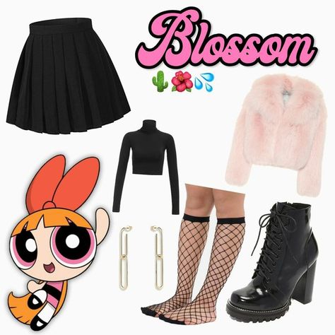 Blossom Outfit Powerpuff, Powerpuff Girls Costume Ideas, Blossom Powerpuff Outfit, Blossom Powerpuff Costume, Power Puff Girls Costume, Power Puff Costume, Powerpuff Girls Halloween Costume, Blossom Outfit, Blossom Powerpuff