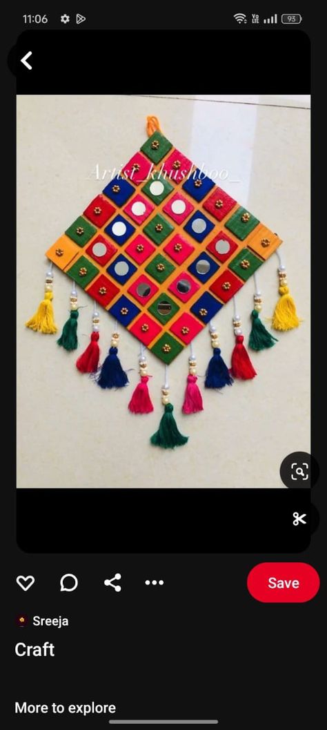 Waste Fabric Craft Ideas, Diy Wall Hanging Crafts, Kites Craft, Hanging Crafts, Rajasthani Art, Diy Crafts Love, Cardboard Crafts Diy, Diwali Diy, Puja Room