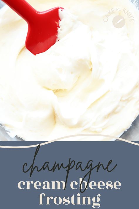 Champagne Cream Cheese Frosting is a light, creamy, and fluffy addition to any baked good. Spiked with a touch of bubbly bliss, it is elegant. | cakenknife.com #champagnefrosting #creamcheesefrosting #homemadefrosting #redvelvetcake Champagne Frosting Recipe, Champagne Whipped Cream, Champagne Frosting, Cloud Frosting, Champagne Buttercream, Sweet Dip, Pink Champagne Cake, Frosting Ideas, Cheese Frosting Recipe