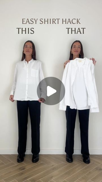 MARIA ALCALDE on Instagram: "✨EASY SHIRT HACK ✨ this or that?👆🏼  total look @sezane #hack #shirt #fashion #outfit #outfits #outfitoftheday #hack #fashionhack #fashionblogger #fashionstyle #inspiration #inspire" Hack Shirt, Styling Clothes, Shirt Hacks, Big Shirt, Simple Shirts, Fashion Mistakes, Total Look, Clothing Hacks, Style Mistakes