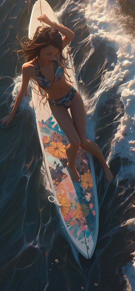 Art Altéré, Female Surfers, Sea Wave, Female Art Painting, Murals Street Art, Beautiful Wallpaper, Surfing Waves, Cyberpunk Art, Surf Art