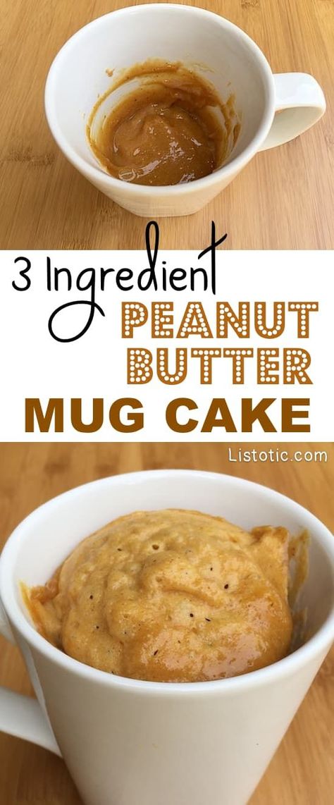 Peanut Butter Mug Cake Recipe, Peanut Butter Desserts Easy, 3 Ingredient Mug Cake, Peanut Butter Mug Cake, Easy Mug Cake, Peanut Butter Mug Cakes, 3 Ingredient Desserts, Recipe For One, Mug Cake Recipe