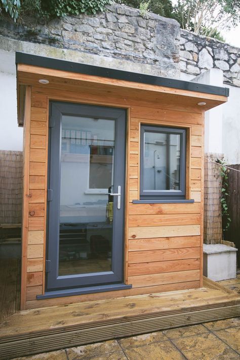 Smallest garden room Small Garden Studio Ideas, Small Garden Rooms Outdoor Spaces, Garden Office Small Spaces, Storage Building Tiny House Ideas, Small Outdoor Office, Small Garden Room Interiors Ideas, Garden Room Plans, Garden Room Uk, Small Shed Office