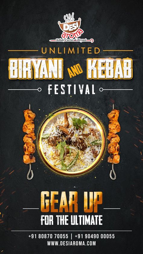 Social Media Biryani & Kebab Post Biryani Flyer, Biryani Photography, Foods Logo, Food Captions, Pamphlet Design, Food Logo Design, Facebook Design, Festival Gear, Food Stall