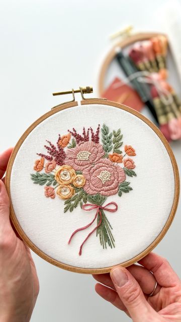 Yulia Anderson on Instagram: "New spring pattern! 🌸 I was beyond excited to be invited and work with Julie @cleverpoppy on bringing this bouquet design to her pattern library and share with her wonderful stitchy community. Today it becomes available in my shop as well, and I hope you love it as much as we do! I shared links to both our shops in my stories!" Bouquet Embroidery Pattern, Bouquet Embroidery, Sweet Bouquet, Bee Embroidery, Floral Embroidery Patterns, Embroidery Transfers, Hand Embroidery Stitches, Modern Embroidery, Hand Embroidery Design