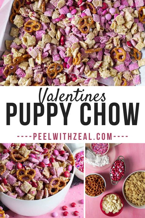 Valentines Day Muddy Buddies, Valentines Muddy Buddy Puppy Chow, Chex Mix Recipes Valentines Day, Valentines Trail Mix Recipes, Valentines Party Favors For Kids Classroom, Valentine Chex Mix Recipes Puppy Chow, Chex Mix Valentines Day, Valentines Muddy Buddies, Valentines Puppy Chow Chex Mix Recipe