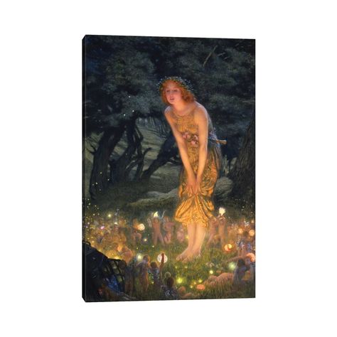 Midsummer Eve, Edward Robert Hughes, Robert Hughes, Midsummer's Eve, Fairy Wall Art, Fairy Paintings, Beautiful Fairies, Art Paint, Wall Art Painting