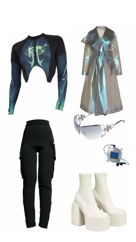 Futuristic Minimalism Outfit, Retro Futurism Outfit, Science Fiction Outfit, Futuristic Aesthetic Outfit, Sci Fi Fashion Futuristic, Futurism Outfit, Futuristic Outfit Ideas, Futuristic Outfits Women, Futuristic Aesthetic Future Fashion