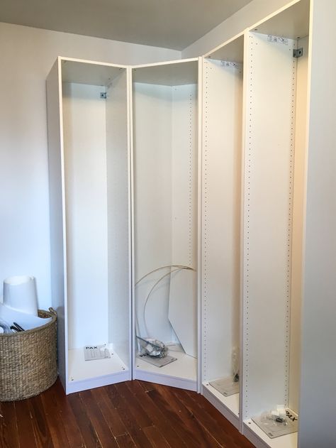 A Bonkers Beautiful IKEA Built-In Hack — Apartment Therapy Reader Submission Tutorials Ikea Pax Corner Wardrobe, Dressing Angle, Pax Corner Wardrobe, Ikea Wardrobe Hack, Ikea Closet Hack, Ikea Pax Closet, Pax Closet, Closet Ikea, Ikea Built In