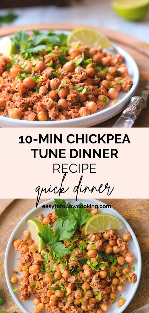 Dive into a quick, nutritious meal with this Chickpea Tuna Skillet. Perfect for busy weeknights, this dish blends the rich flavors of tuna with hearty chickpeas, spiced up with paprika, nutmeg, and herbs. Ready in just 10 minutes! #QuickMeals #HealthyDinner #ChickpeaTuna Chickpea And Tuna Recipes, Chickpea And Tuna, Rice Noodle Salad Recipes, Red Curry Lentils, Can Tuna, Chickpea Tuna, Curried Lentil Soup, Quiche Recipes Easy, Noodle Salad Recipes