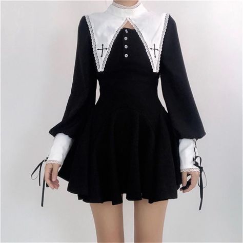 Harajuku Dress, Preppy Mode, Black Bandage Dress, Japanese Dress, Estilo Preppy, Y2k Aesthetic Outfits, Goth Dress, Mini Robes, Gothic Dress