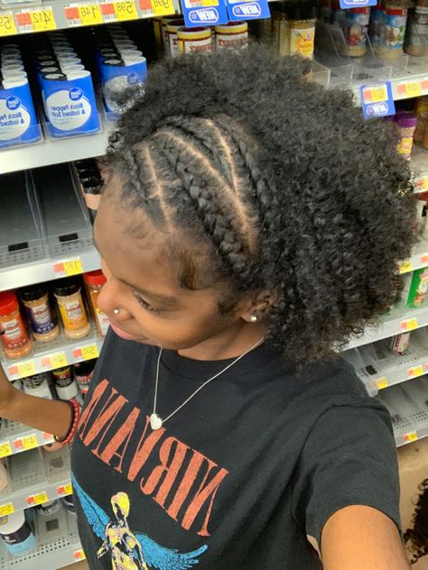 Cornrow Braid Out Natural Hair, Braids Into Natural Hair, 4 Braids In The Front With Hair Down, Braid Afro Hairstyles, 2 Braids With Puff Natural Hair, Natural Hair Styles Twist Out, Hair Styles Natural Hair Black 4c, Natrul Hairstyle For Black Women Braids, 4c Natural Hairstyles Pictures