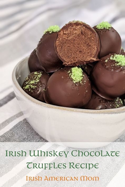 Irish whiskey chocolate truffles boast a deliciously creamy truffle center flavored with the distinct and original taste of Irish whiskey. Irish Whiskey Truffles, Alcoholic Chocolate Truffles, Whiskey Truffles Recipe, Truffle Filling Recipes, Irish Truffles, Diy Truffles Recipes, Irish Whiskey Desserts, Boozy Truffles, Boozy Candy