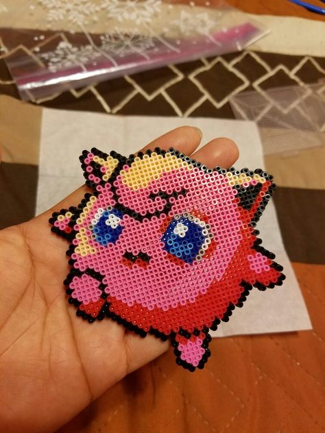 Jigglypuff pokemon perler bead Jigglypuff Perler Beads, Ditto Perler Bead, Gengar Perler, Pokémon Perler Beads, Crossed Stitch, Pokémon Perler, Pokemon Perler, Pixels Art, Crochet Pokemon