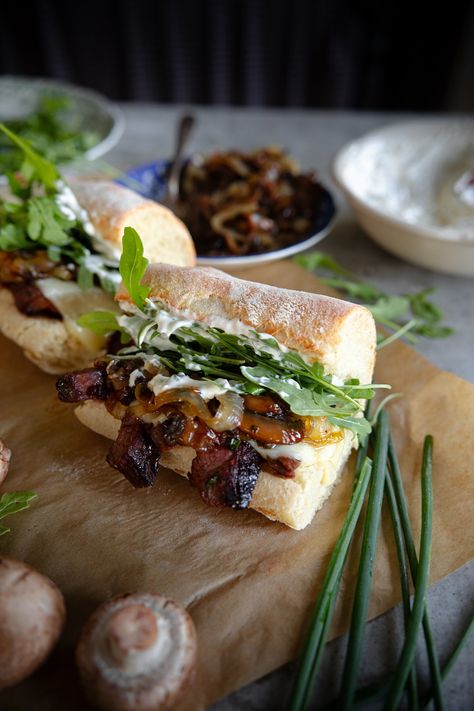 Caramelized Mushrooms, Caramelized Onions And Mushrooms, Steak Sandwich, Tin Roof, Caramelized Onions, Pita, Onions, Love Food, Comfort Food