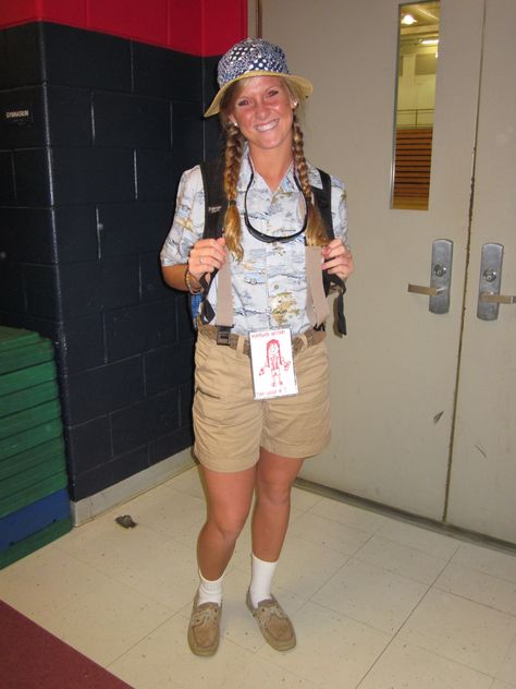 Image result for tourist costume Safari Outfit Spirit Week, Cute Tourist Outfits, Tourist Outfit Spirit Week, Camper Costume, Tacky Tourist Costume, Tourist Costume, Spirit Costumes, Tacky Tourist, Tourist Outfit