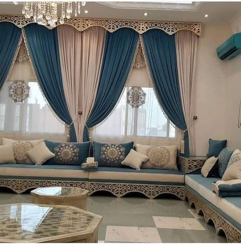 Arabian Living Room, Kitchen Design Diy, Corner Sofa Design, Sofa Bed Design, Stylish Curtains, Simple Living Room, Living Room Design Decor, Floor Seating, All Food