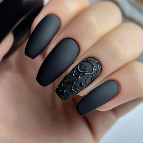 Black Matte Nails With Glossy Design, Matte Purple Nail Designs, Burgundy Black Nails, Short Black Matte Nails, Black Sugar Nails, Matte Black Nails Design, Matte Black Nail Ideas, Black On Black Nails, Mat Nails