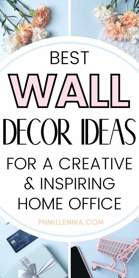 Your workspace environment can have a significant impact on your productivity, creativity, and mood. A vibrant and inviting office can boost your mood and enhance your creativity. By adding some personal touches and unique decor to your office walls, you can create a space that not only reflects your personality but also motivates you to do your best work. Explore some of the most creative and inspiring home office wall decor ideas that will transform your space from drab to fab. #phmillennia Home Office Wall Decor Ideas, Office Wall Decor Ideas, Office Decor Workplace, Wfh Office, Work From Home Office, Best Home Office, Home Office Wall Decor, Office Background, Etsy Promotion