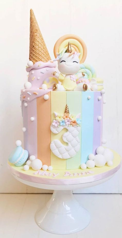 31. Pastel Unicorn Cake for 3rd Birthday These days, celebration cakes are all about unique designs and attractive decorations. When it comes to little girl’s... Cakes Unicorn Birthday, Unicorn Cake Birthday 1 Layer, Unicorn Cake For 3rd Birthday, Unicorn Inspired Cake, Unicorn 2nd Birthday Cake, 3rd Birthday Party For Girls Ideas Cake, Unicorn Cake 2 Layer, Pastel Unicorn Birthday Cake, Cute Unicorn Cake Birthday