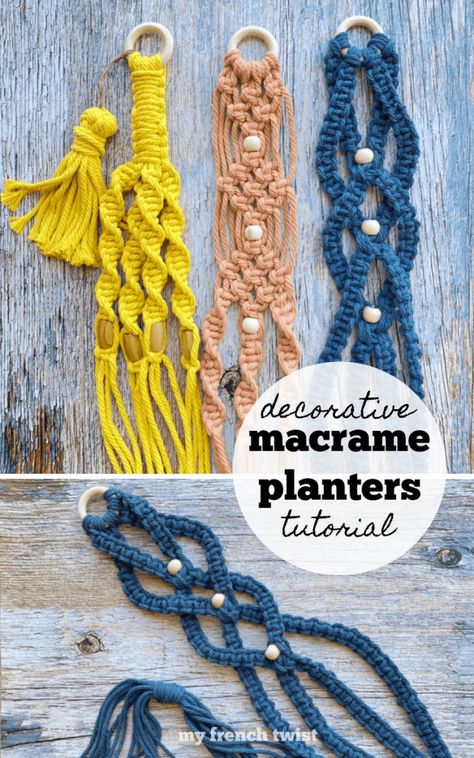 decorative macrame and bead planter - My French Twist Beaded Macrame, Diy Macrame Plant Hanger Easy, Macrame Planter, Colored Rope, Diy Macrame Plant Hanger, Diy Plant Hanger, Macrame Hanger, French Knots, French Twist