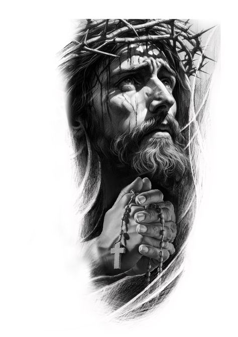 Jesus Praying Tattoo, Jesus Neck Tattoo, Jesus Face Tattoo Design, Jesus Portrait Tattoo, Religious Tattoo Design, Jesus On Cross Tattoo, Pray Tattoo, Jesus Sketch, Christus Tattoo