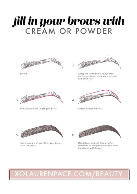 Map out your eyebrows, then draw a line under and a line over. Fill in the brow with upward strokes. Blend with a spoolie and you've filled in your brows successfully. Brow Makeup Tutorial, Draw Eyebrows, Eyebrow Makeup Tutorial, Tweezing Eyebrows, Eyebrow Hacks, Brow Tutorial, Filling In Eyebrows, Eyebrow Makeup Tips, How To Draw Eyebrows