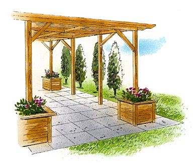 Pergola with Planters. So we could do this with planters off to each side of posts and then, add top when its in place and wrap with toole. Free Pergola Plans, Pergola Modern, Diy Patio Ideas, Pergola Diy, Small Pergola, Concrete Patios, Dream Patio, Building A Pergola, Pergola Attached To House