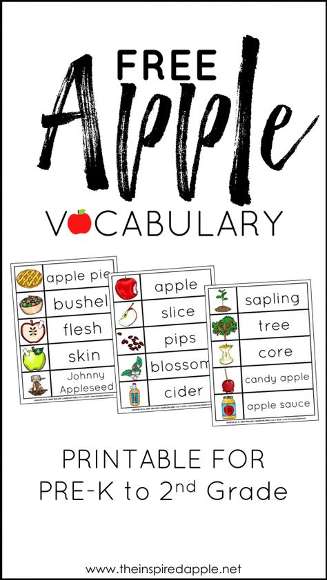 Apple Vocabulary Free Printable Apple Vocabulary, Kindergarten Apples, Apple Word, Apple Facts, Preschool Apple Theme, Apple Kindergarten, Apple Preschool, Read Aloud Activities, Apple Unit