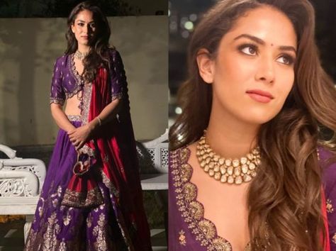 Mira Rajput dons a regal look in purple lehenga at her best friend’s wedding! Mira Rajput Lehenga, Meera Rajput Saree, Purple Lehenga Jewellery Ideas, Jewellery For Purple Lehenga, Purple Saree Makeup Look, Jayanti Reddy Lehenga, Purple Lehenga Bridal, Lehenga Jewellery Ideas, Meera Kapoor