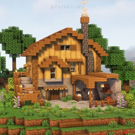 https://www.instagram.com/sinovac8692?igsh=dXJzYWYyazVlYXVj Minecraft Simple Wooden House, Minecraft Woodcutter House, Minecraft House Reference, Minecraft Villager Breeding House, Medium Minecraft Houses, Minecraft House Ideas Wood, Simple Minecraft House Ideas, Minecraft Ranch House, Minecraft House Ideas Cottage Core