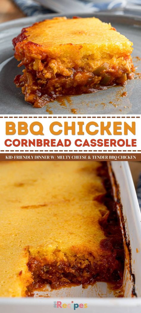 You will not believe how delicious this easy-to-make Barbecue Chicken Cornbread Casserole is! Lean ground chicken is cooked with veggies, tomato sauce, and barbecue sauce to make the most savory filling, Chicken Cornbread Casserole, Cornbread Dinner, Jiffy Cornbread Recipes, Best Bbq Chicken, Savory Cornbread, Cornbread Casserole Recipe, Chicken Cornbread, Easy Bbq Chicken, Barbeque Chicken