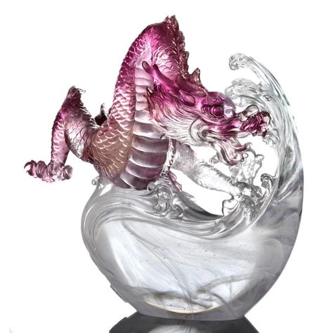 Beach Glass Crafts, Dragon Glass, Dragon Sculpture, Dragon Decor, Heaven And Earth, Mythical Creature, Crystal Figurines, Creatures Art, Mythical Creatures Art