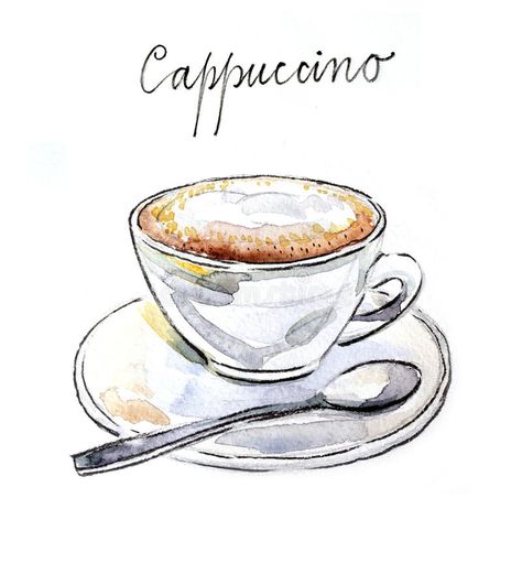 Barista Life, Coffee Watercolor, Coffee Area, Coffee Latte Art, Coffee Cappuccino, Water Paint, Coffee Drawing, Coffee Painting, Watercolor Pencil