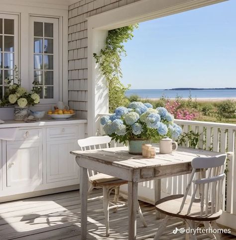 Beach House Porch, Porch Dining, Cottage Beach House, Small Cottage House Plans, Paint Color Ideas, Beach House Exterior, Cottage Aesthetic, Dream Beach Houses, Exterior Paint Color