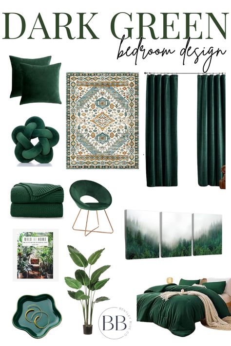 White Dark Green Bedroom, Dark Green Comforter Bedroom Decor, Forest Green Home Aesthetic, Green And Gold Wallpaper Bedroom, Bedroom Inspirations Forest Green, Gold Green Room Aesthetic, Emerald Green Primary Bedroom, Emerald Green Room Ideas Bedroom Aesthetic, Emerald Green And Black Room Ideas Bedroom