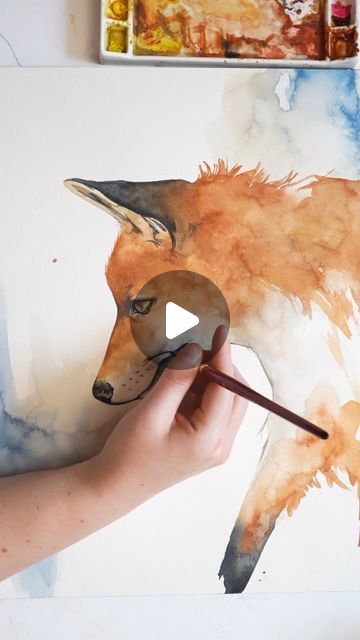 Fox Watercolor Painting Tutorial, Fox Painting Easy, Fox Painting Acrylic, Fox Watercolor Painting, 2024 Watercolor, Watercolour Animals, Fox Watercolor, Woodland Animal Art, Fox Artwork