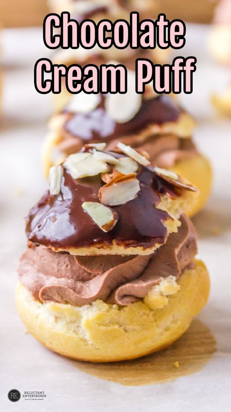 Chocolate Lovers Dessert, Chocolate Cream Puffs, Cream Puff Cake, Puff Cake, Cream Puff Cakes, Cream Filling Recipe, Chocolate Cream Puff, Puff Dessert, Cream Puff Recipe