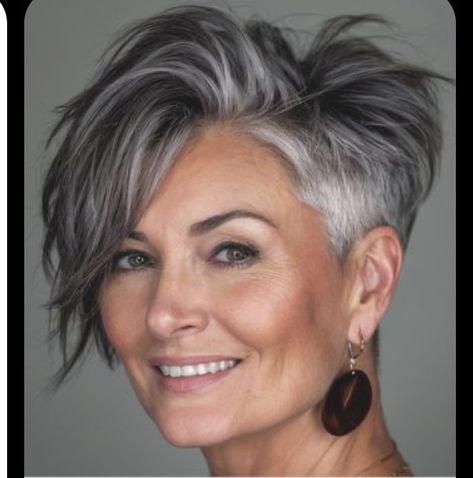 Modern Short Grey Hairstyles, Undercut Older Women, Silver Gray Hair Color Short Haircuts, Funky Short Haircuts For Women, Undercut Bobs For Thick Hair, Grey Short Bob Hairstyles, Undercut Short Bob Haircut, Short Back And Sides Women, Barber Haircuts For Women