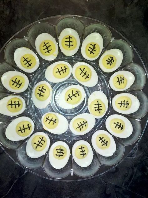 60+ Awesome Super Bowl Party Food and Decoration Ideas for Game Day - HubPages Seahawks Food, Devil Eggs, Super Bowl Party Food, Easy Super Bowl, Themed Snacks, Chocolate Covered Pretzel Rods, Bowl Party Food, Super Bowl Football, Football Birthday Party