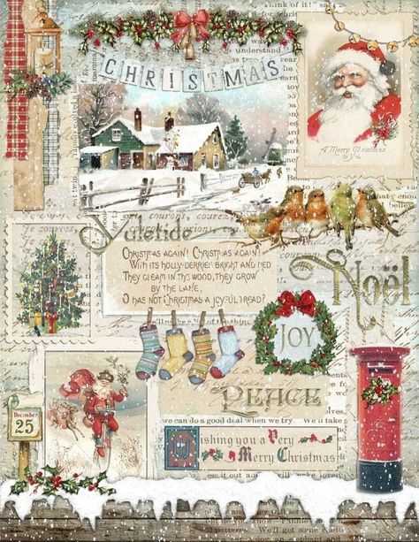 Free Christmas Printables Vintage, Images Noêl Vintages, Christmas Scrapbook Paper, Xmas Images, Handmade Journals Diy, Christmas Junk Journal, Christmas Ephemera, Vintage Christmas Images, Christmas Journal