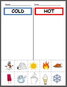 Hot And Cold Activities Preschool, Preschool English Activities, Sorting Worksheet, Homeschool Preschool Activities, English Activities For Kids, Free Preschool Worksheets, Learning English For Kids, Preschool Writing, Center Activities