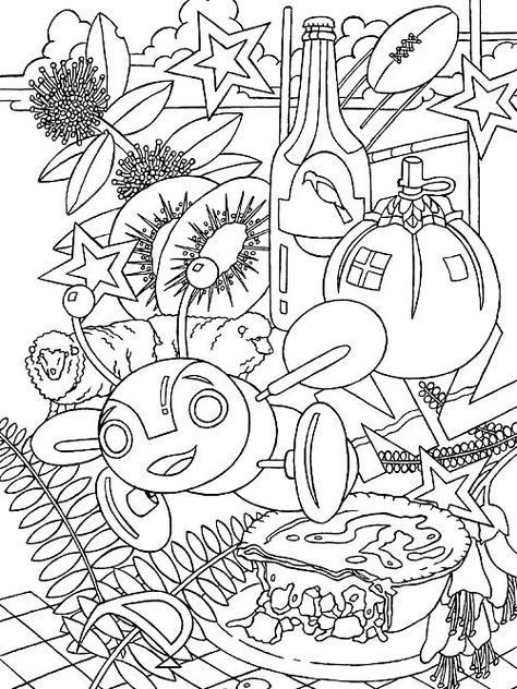 Nz Art Kiwiana, Road Trip Activity Book, Waitangi Day, New Zealand Road Trip, Tufting Ideas, Flower Tattoo Drawings, Buzzy Bee, Nz Art, Bird Coloring Pages