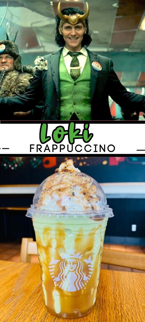 How To Order The Starbucks Loki Frappuccino Loki Starbucks Drink, Star Wars Starbucks Drinks, Marvel Starbucks Drinks, Disney Starbucks Drinks Recipes, Starbucks Frappuccino Orders, Disney Starbucks Drinks, Frappuccino Starbucks Secret Menu, Starbucks Frappuccino Recipe, Starbucks Design